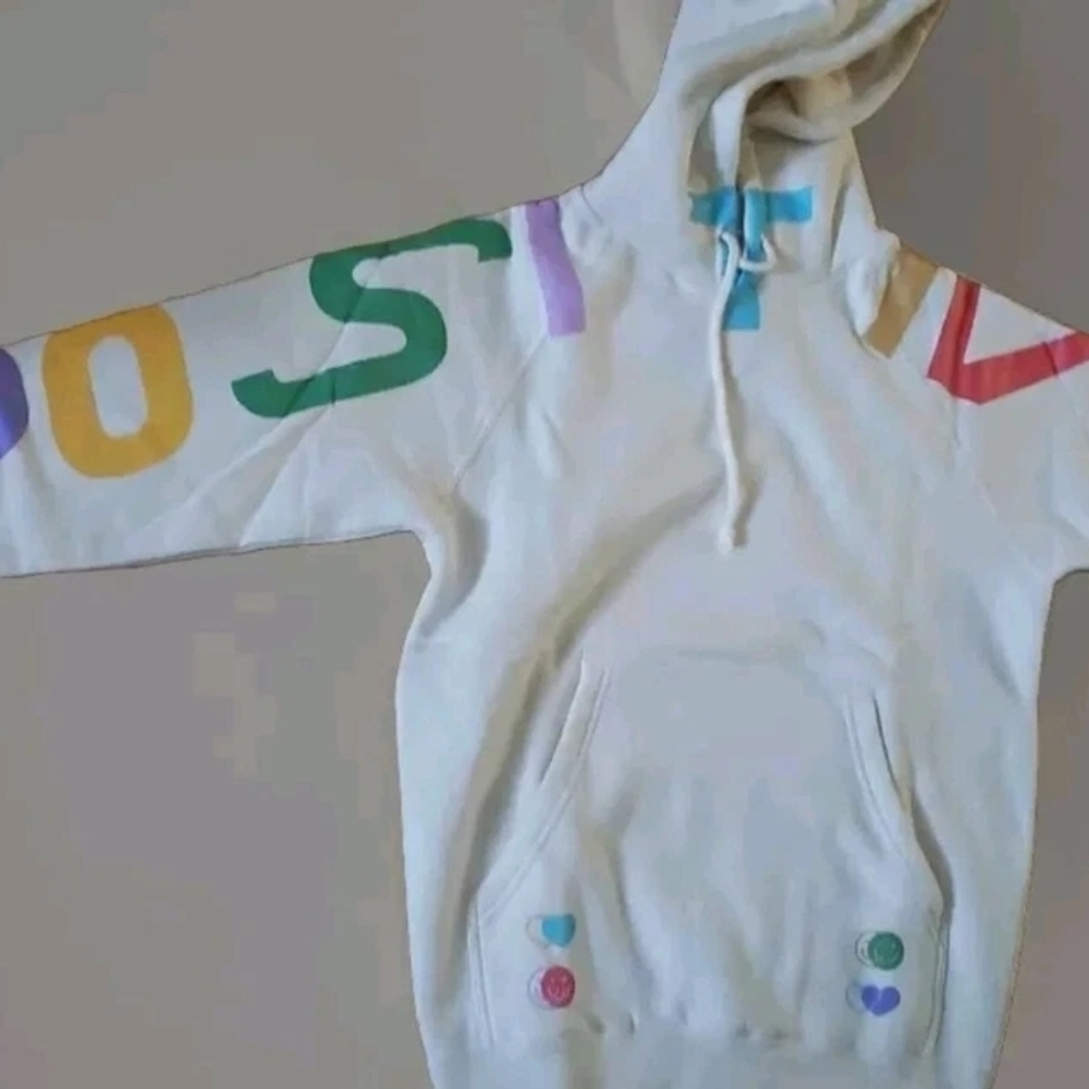  Dolan Twins DT "Spread Positivity" multicolor ivory cotton blend hoodie. 